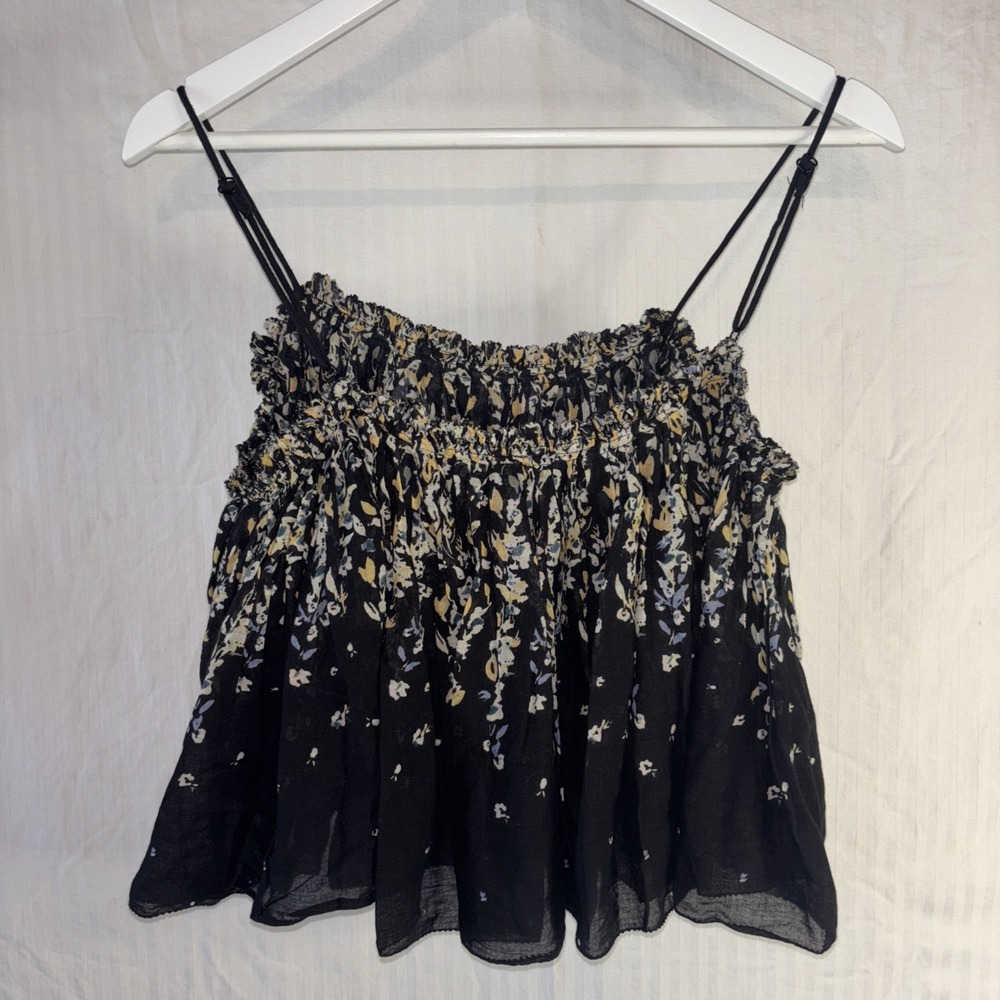 Free People Black Floral Adjustable Spaghetti Strap Tank
